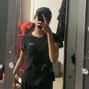 Black Ribbed Graphic Tee
