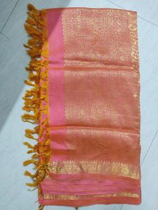 Elegant Pink Saree with Golden Border