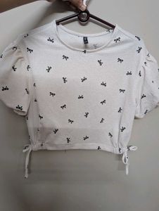 Cute Bow Print Cropped Top