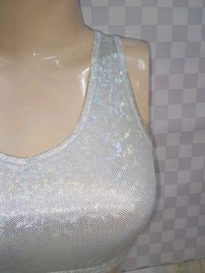 (1100)Silver Sparkle Crop Top