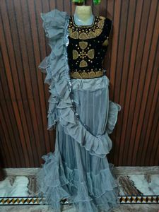 Stunning Grey Ruffle Lehenga Choli