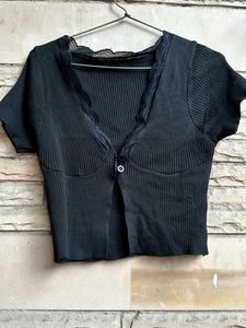Front Button Ribbed Top