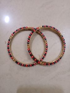Orange,Gold And Black Combination Beads Bangles