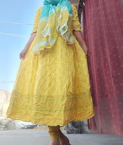 Yellow Printed Kurta Set with Dupatta