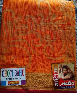 Orange Cotton Saree with Maroon Border