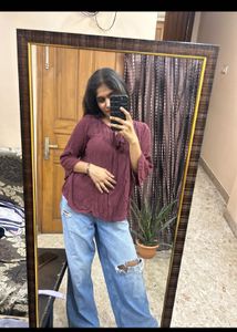 Maroon Bell Sleeve Tie-Up Top