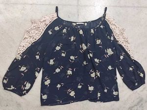 Navy Floral Cold Shoulder Top