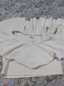 White One Shoulder Ruffle Crop Top