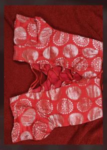 Red Brocade Blouse with Silver Motifs