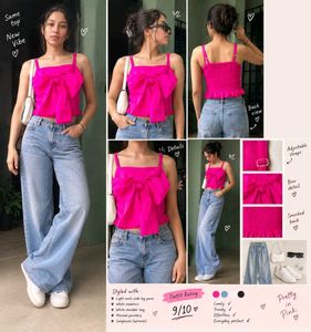 Vibrant Pink Bow Detail Cami Top