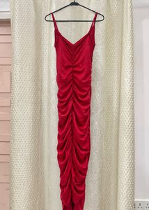 Red Ruched Bodycon Maxi Dress
