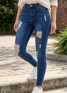 Stylish Ripped Blue Denim Jeans
