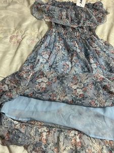 Light Blue Floral Off-Shoulder Maxi Dress
