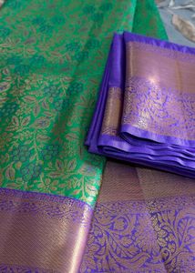 Elegant Green &amp; Purple Pattu Saree