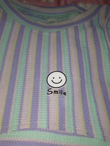 Striped Sleeveless Top with Smile Graphic