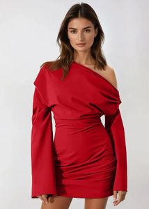 Chic Red One-Shoulder Ruched Dress