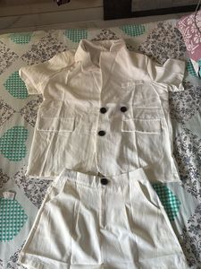 Chic White Blazer & Shorts Set