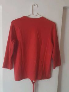 Vibrant Red 3/4 Sleeve Top with Unique Print