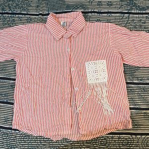 Chic Striped Crochet Pocket Shirt