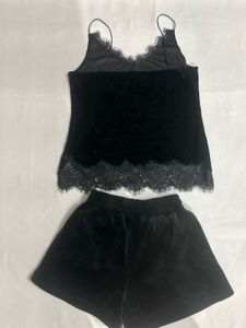 Velvet Lace Trim Cami &amp; Shorts Set