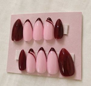 Chic Brown &amp; Pink French Tip Press-On Nails