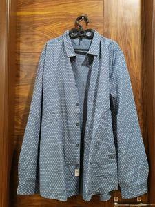 Men's Printed Blue Long Sleeve Shirt
