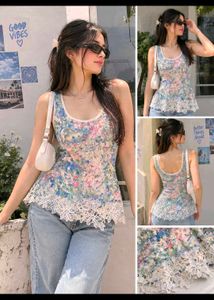 Floral Lace Trim Tank Top