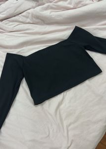 Black Imported Off-Shoulder Crop Top