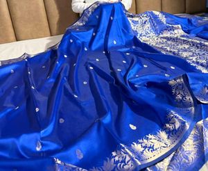 Royal Blue weave semi katan Banarasi Silk Saree
