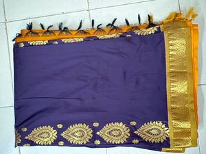 Elegant Dark Purple Saree with Gold Zari