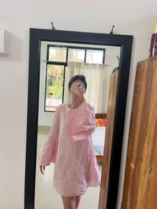 Pink Striped Bell Sleeve Mini Dress