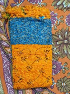 Vibrant Orange and Blue Shawl
