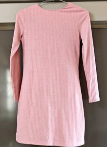 Pink Ribbed Long Sleeve Mini Dress