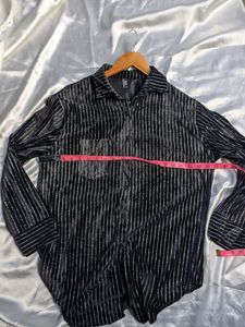 Velvet Striped Button-Up Shirt