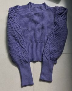 Purple Puff Sleeve Knit Sweater