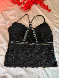 Black Lace Bralette with Rhinestones