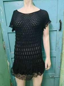 Black Crochet Knit Top