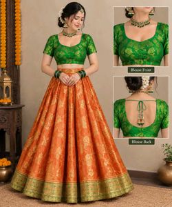 Stunning Orange & Green Lehenga Choli Set