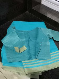 Teal &amp; Gold Saree