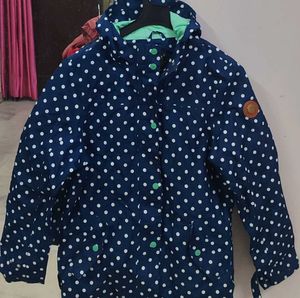 Navy Blue Polka Dot Hooded Jacket