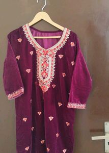 Elegant Embroidered Velvet Kurta Set