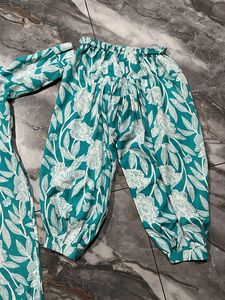 Teal Floral Print Kurta