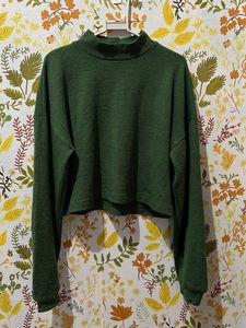 Green Mock Neck Cropped Sweatshirt