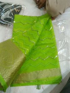 Elegant Lime Green Saree with Sequins