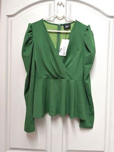 Zara Green Puff Sleeve Peplum Top