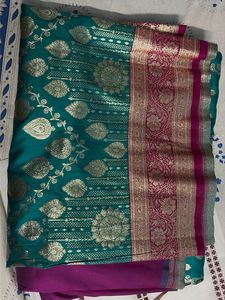 Beautiful Teal Banarasi Silk Saree