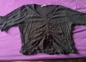 Black Ruched V-Neck Top