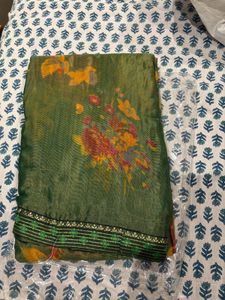 Elegant Green Floral Print Saree