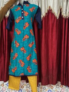 Teal Kurta with Yellow Pants