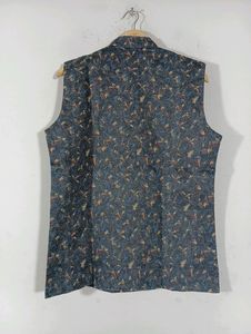 Charcoal Printed Ethnic Coat (Men's)
